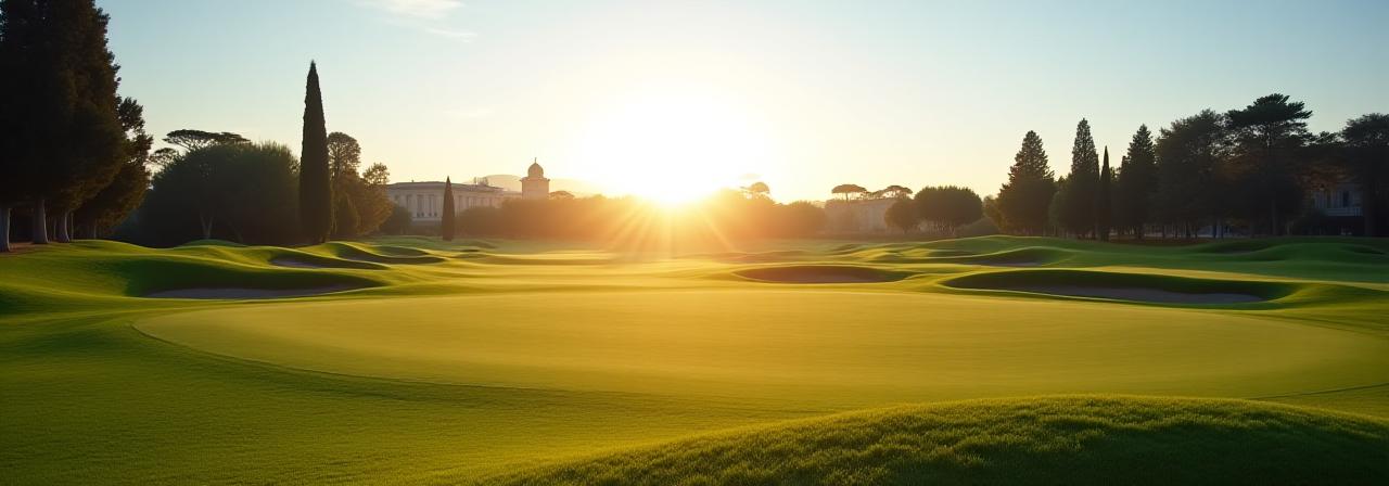 Un'atmosfera serena di un campo da golf all'alba a Roma